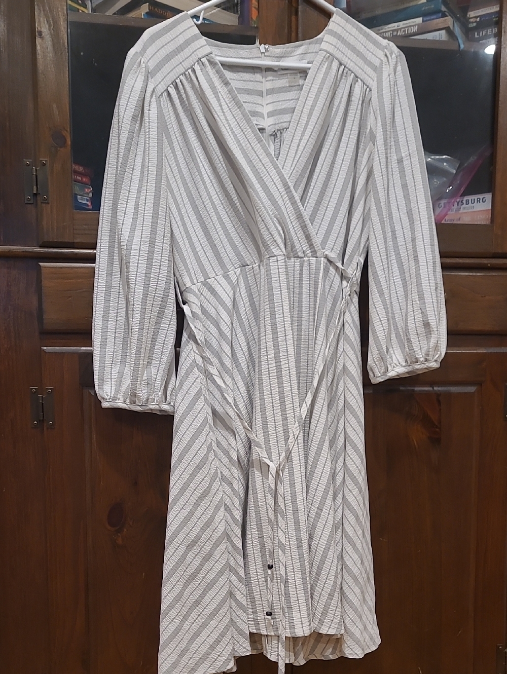 Calvin Klein White and Gray Striped Dress